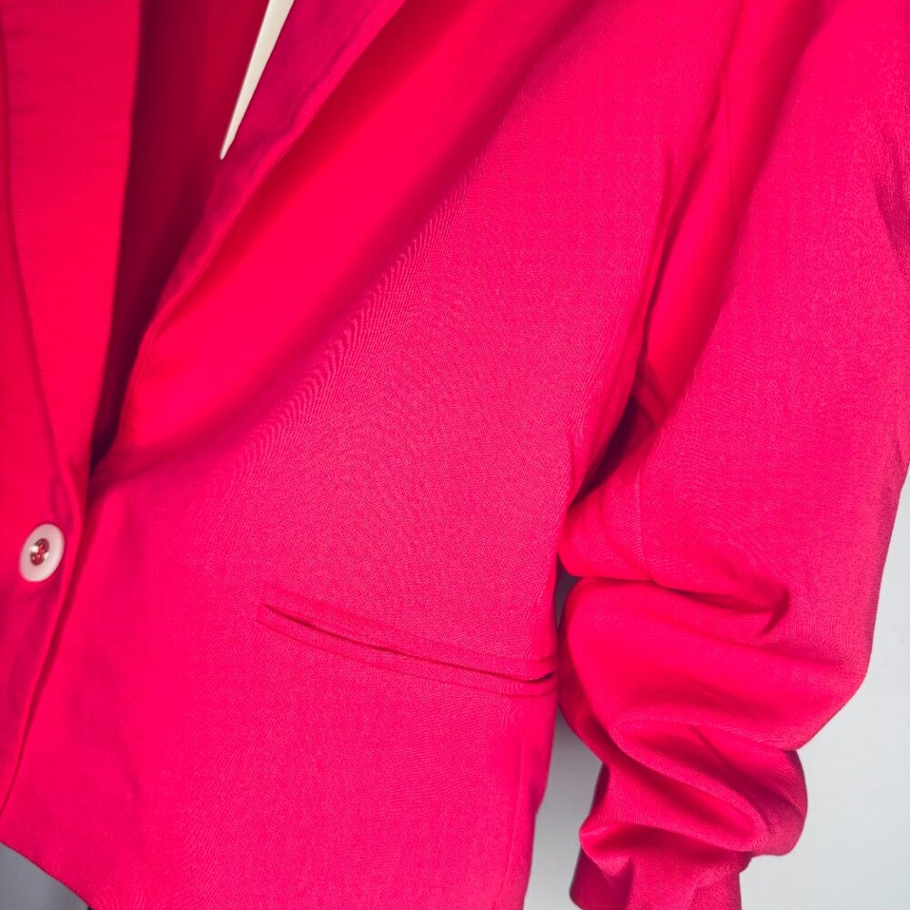 Rachel Zoe NWT Hot Pink Blazer with Ruched Sleeves Size Medium - Picture 4 of 8